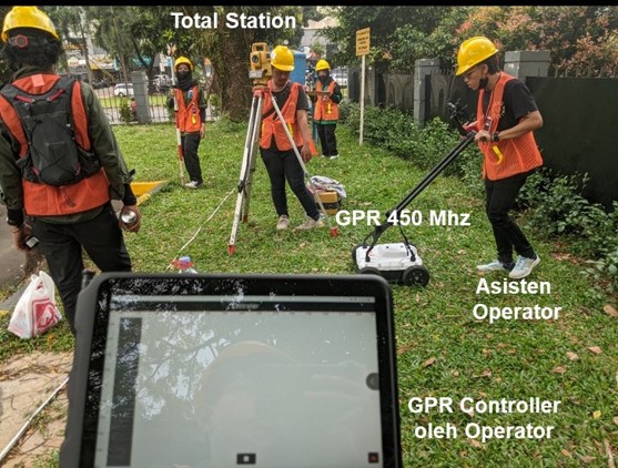 survei georadar / gpr untuk pemetaan utilitas di bawah permukaan menggunakan MALA 450 Mhz