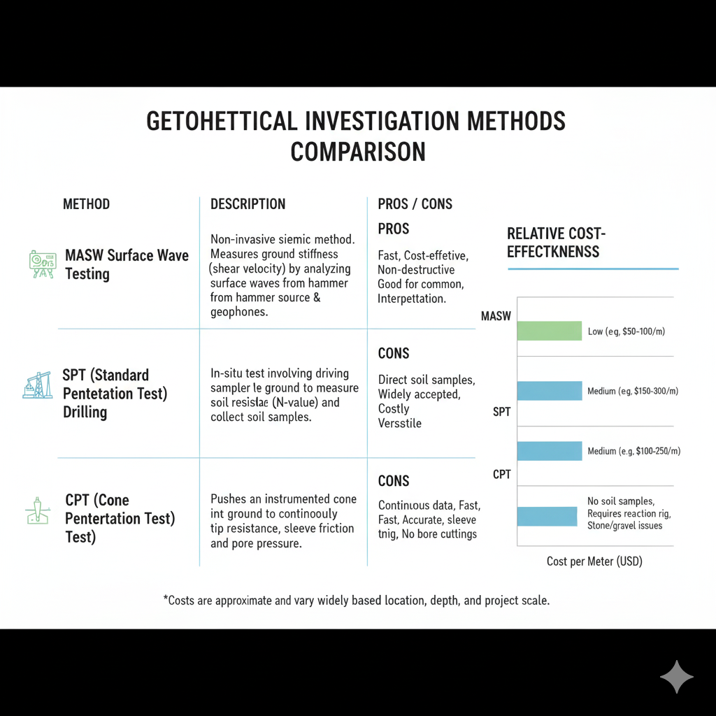 Perbandingan metode MASW dengan metode investigasi geoteknik konvensional lainnya